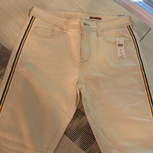 New with tags Anthropologie Pilcro cream pant with side rainbow detail size 29